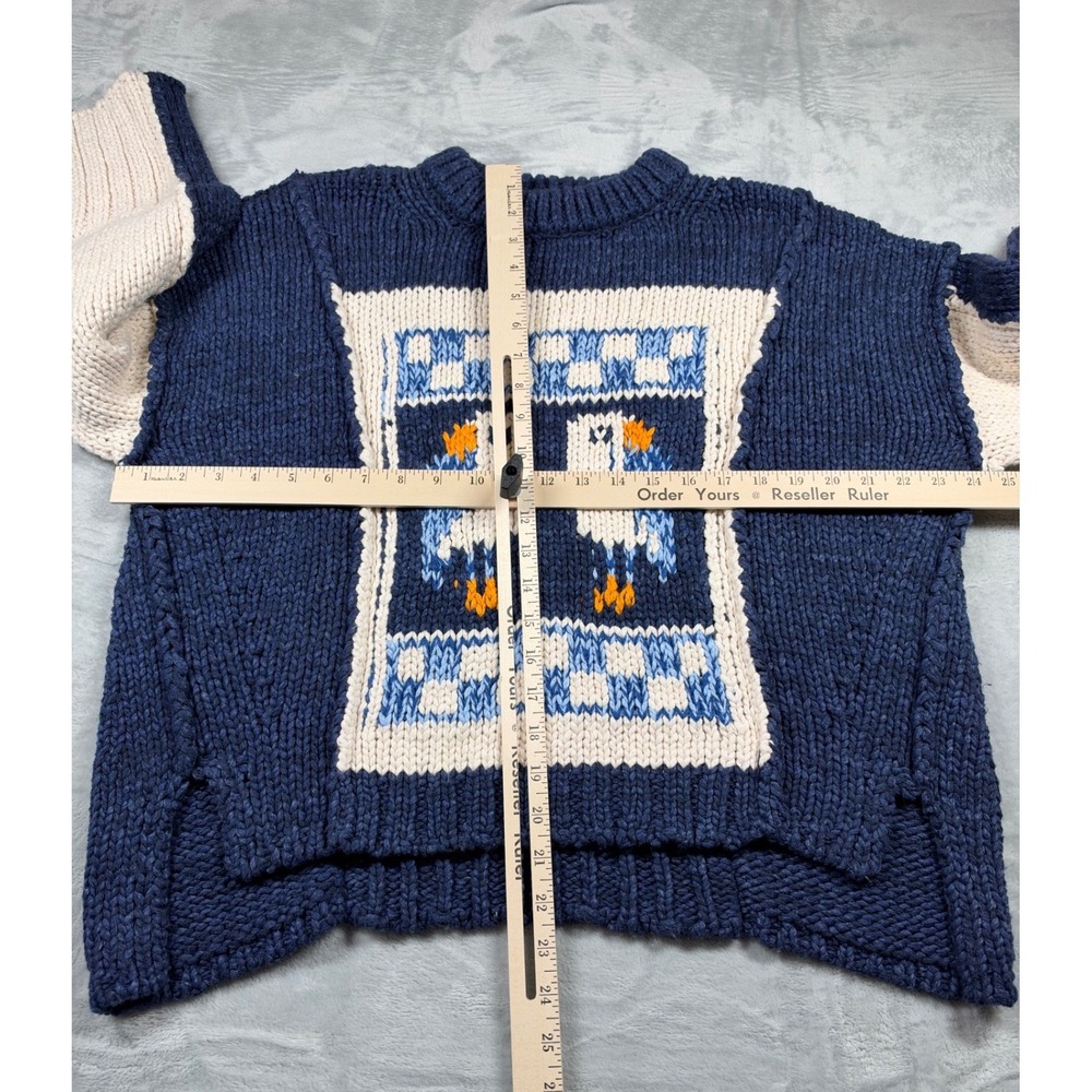 Anthropologie Pilcro Bird Sweater Small Blue Cream Heavyweight Chunky Knit - Picture 2 of 7